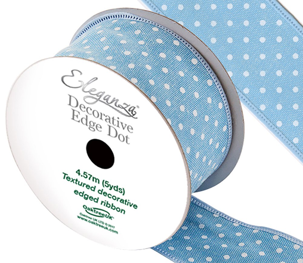 Eleganza Decorative Edge Dot Ribbon, Satin, Light Blue, 10 x 10 x 4 cm