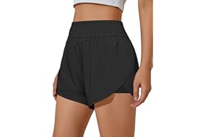 BMJL Womens Running Shorts High Waisted Side Pocket Athletic Shorts High Side Slit 2 in 1 Gym Shorts