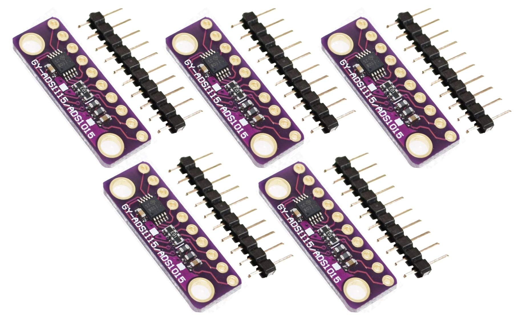 TECNOIOT 5pcs I2C ADS1015 12-bit Precision ADC 4 Channel Converter Module Development Board Module with Programmable Gain Amplifier