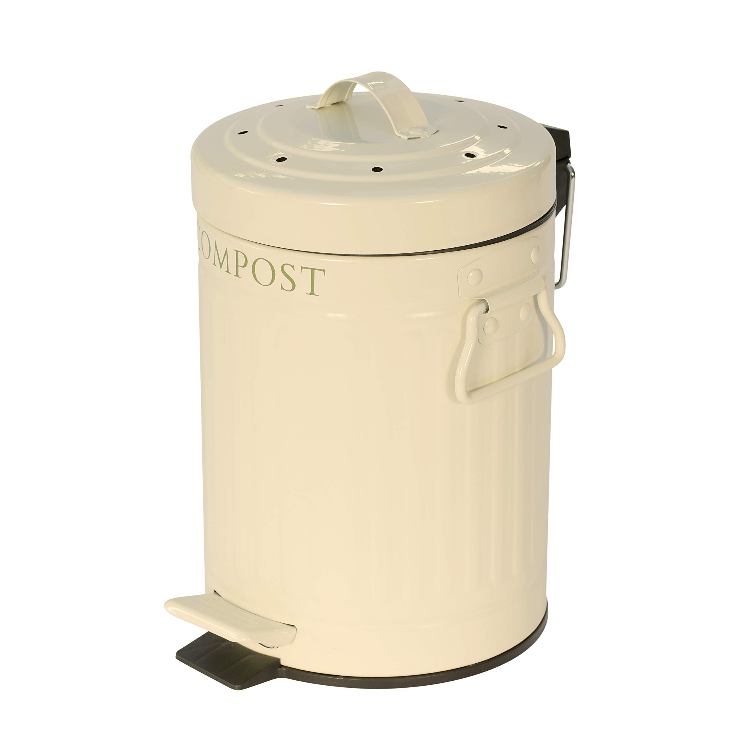 KitchenCraft Pedal-Operated Mini Kitchen Compost Bin, 3 litres (5.25 Pints), Dishwasher Safe (Without The Filter), Cream