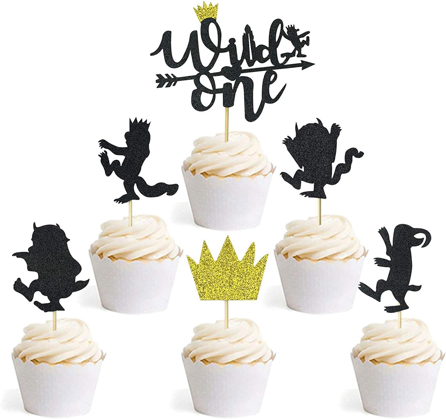 Where The Wild Things are Inspired Cupcake Toppers Wild One Black 1st Cake Toppers Picks for Kids Birthday Party Decorations 36PCS