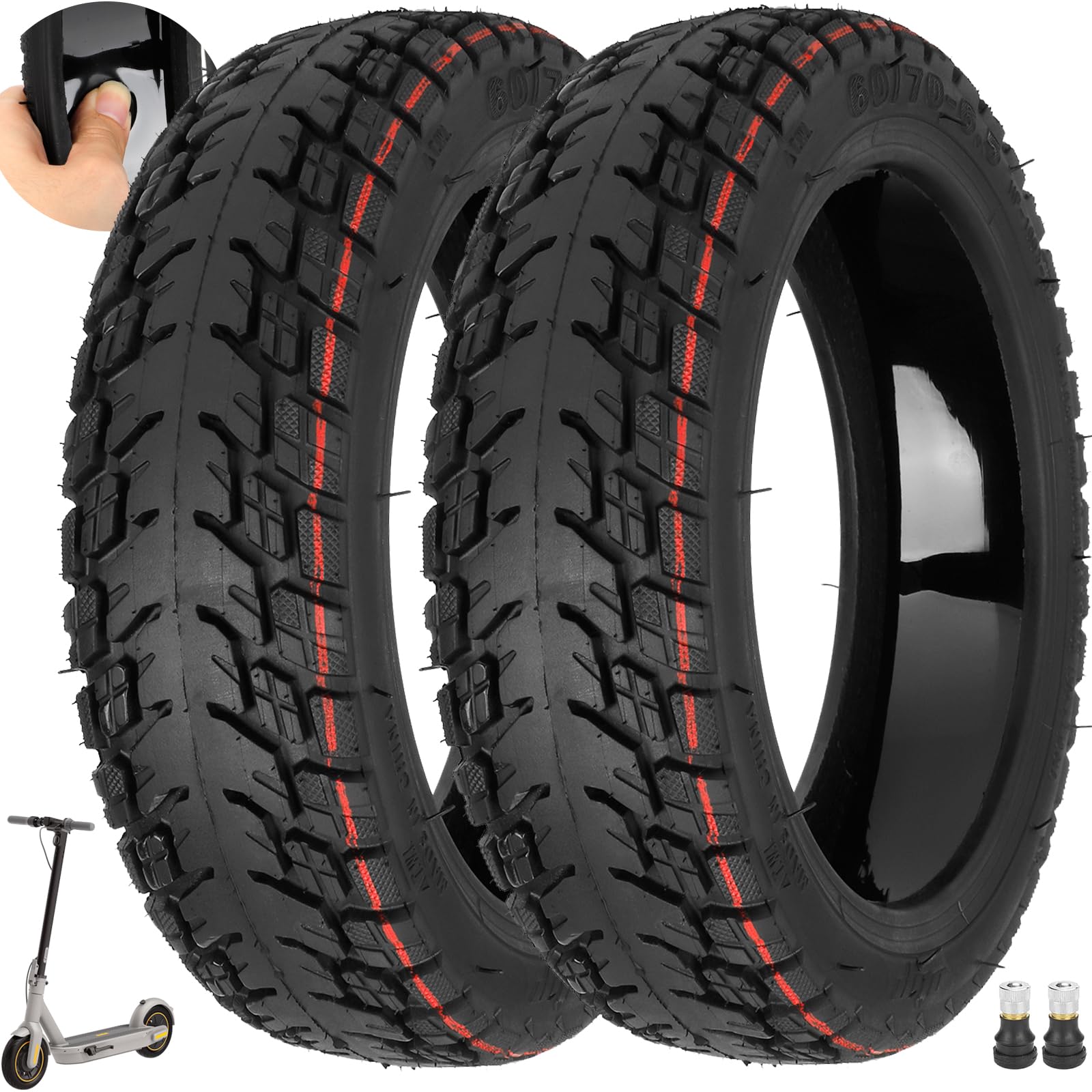 VOLOHAS 10 Inch Offroad Tyres 60/70-6.5 Tubeless Tyres for Ninebot MAX G30/G30D/G30D 2 Electric Scooter Front/Rear Wear-resistant Vacuum Tyres Replacement Wheels Self Repairable Puncture Proof (Pack