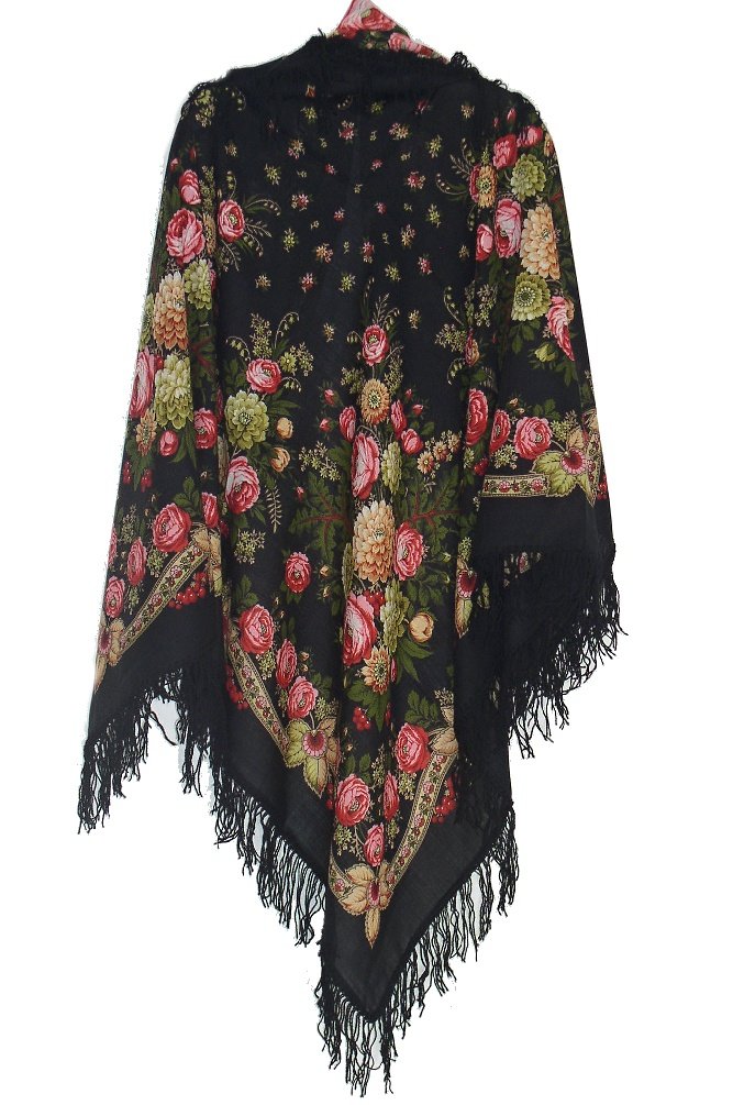 Pavlovoposadskiy Platok Women's Russian Wool Shawl With Wool Fringes Pavlovoposadskiy Platok Women's Russian Wool Shawl With Wool Fringes