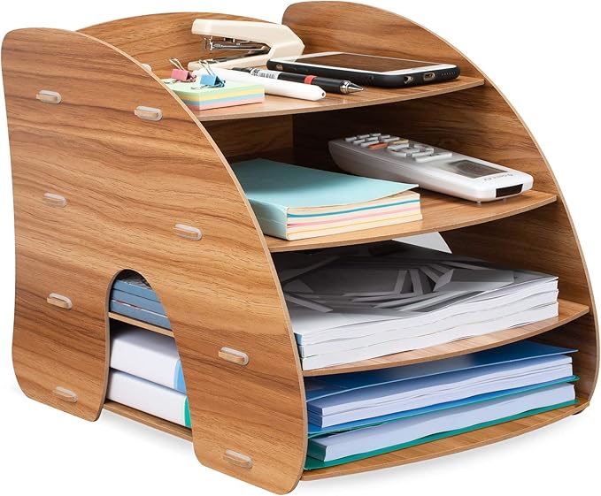 Tonsmile Wooden Office Desk Tidy Stationery A4 File Document Tray Rack