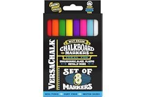 VersaChalk Liquid Chalk Markers for Blackboards - 8 Pack, 3mm Fine Tip | Neon Colors - Erasable & Washable for Creative Signage and Art