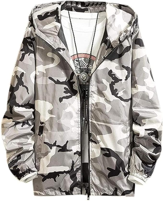 Men Camo Hooded Lightweight Casual Windbreaker Jacket Outwear Amazon