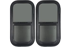 LITBM 2 Pack Vertical RV Window, 12" W x 24" H Tinted Sliding RV Window with Net Screen and Trim Ring, Fit for 1" or 1-1/2“ Thickness Wall, DOT Approved Tempered Glass