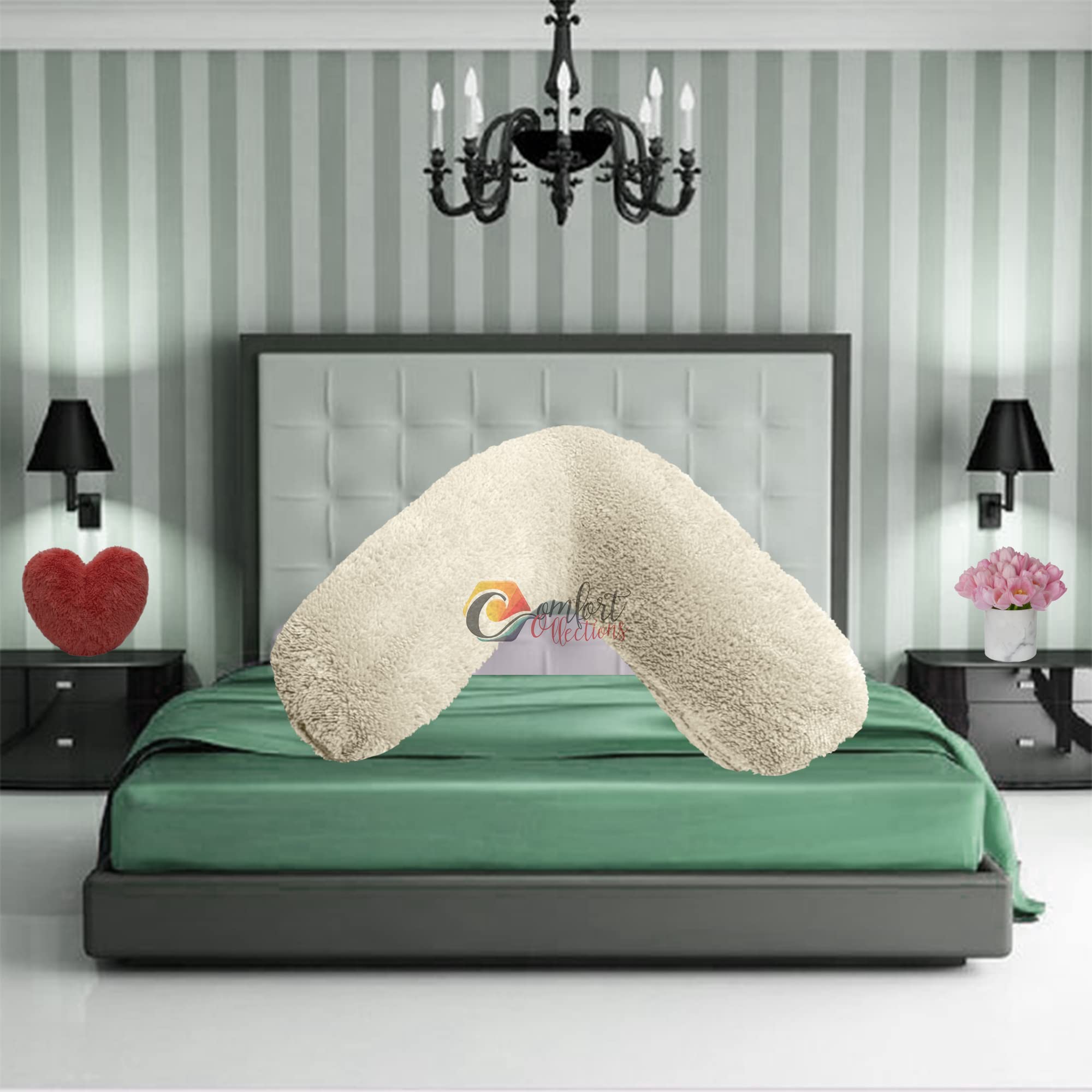 Teddy Fleece V Shaped Orthopaedic Pillowcase Cover Maternity Pregnancy Nursing Super Soft 100% Polyester Pillowcase V Cover Cream 30cm x 78cm Approximate — image 1