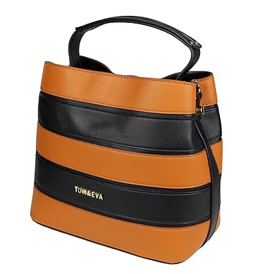 Tom & Eva Damen Handtasche - Beutel Tasche aus Kunstleder Schwarz Braun gestreift