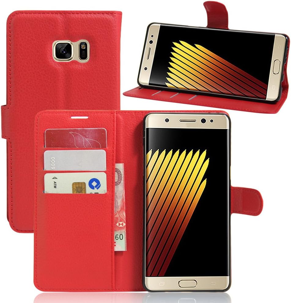 TOTOOSE Samsung Galaxy Note FE Cover PU Leather Wallet Case Flip Kickstand Function Ultra Folio Flip Slim Card Holder Case Cover Durable Compatible with Samsung Galaxy Note FE (Red)