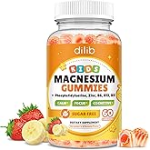 Magnesium Glycinate Gummies for Kids, Brain Supplement for Memory and Focus with Phosphatidylserine, L-Theanine, Zinc for Kids & Adults Sleep Cognition Calm, Strawberry & Banana Flavor 60ct