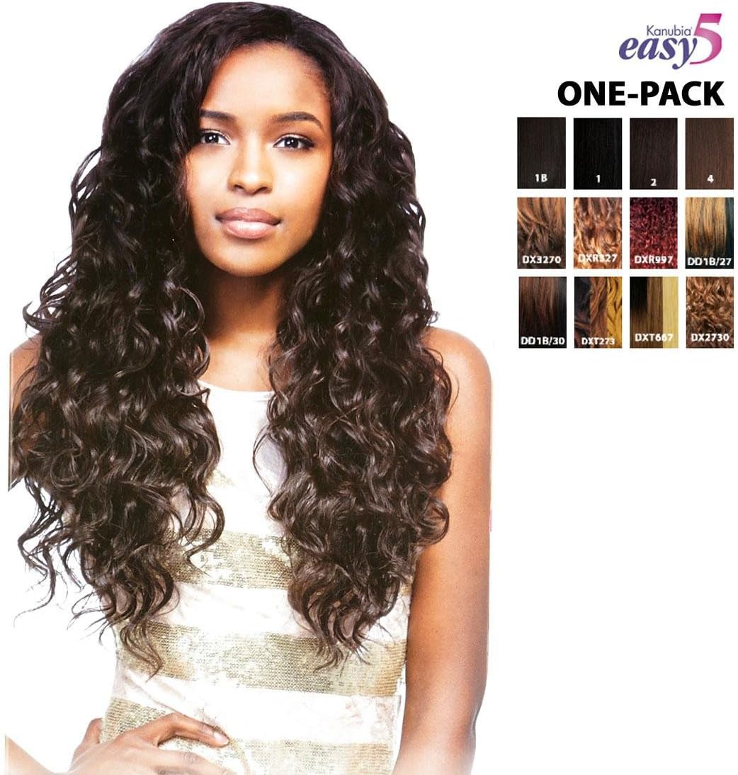 [4 Strands Sensationnel Kanubia Natural Curly Easy 5 HRF) – Complete Package + Closure Weave One Pack Solution – Brazilian Hair Curl Patterns – Hair Extension/Weave Extension