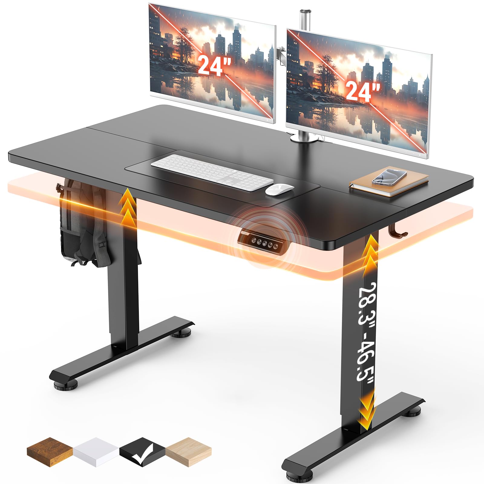 Veken 47.2" Standing Desk, Adjustable Height Office Desk with Wood Desktop, Computer Table for Home Work, Study and Gaming, Small Spaces, Modern Furniture, Black Image
