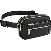 Telena Fanny Packs for Women Cross Body Bag Leather Belt Bag Fashionable Waist Bag with Adjustable Strap Black