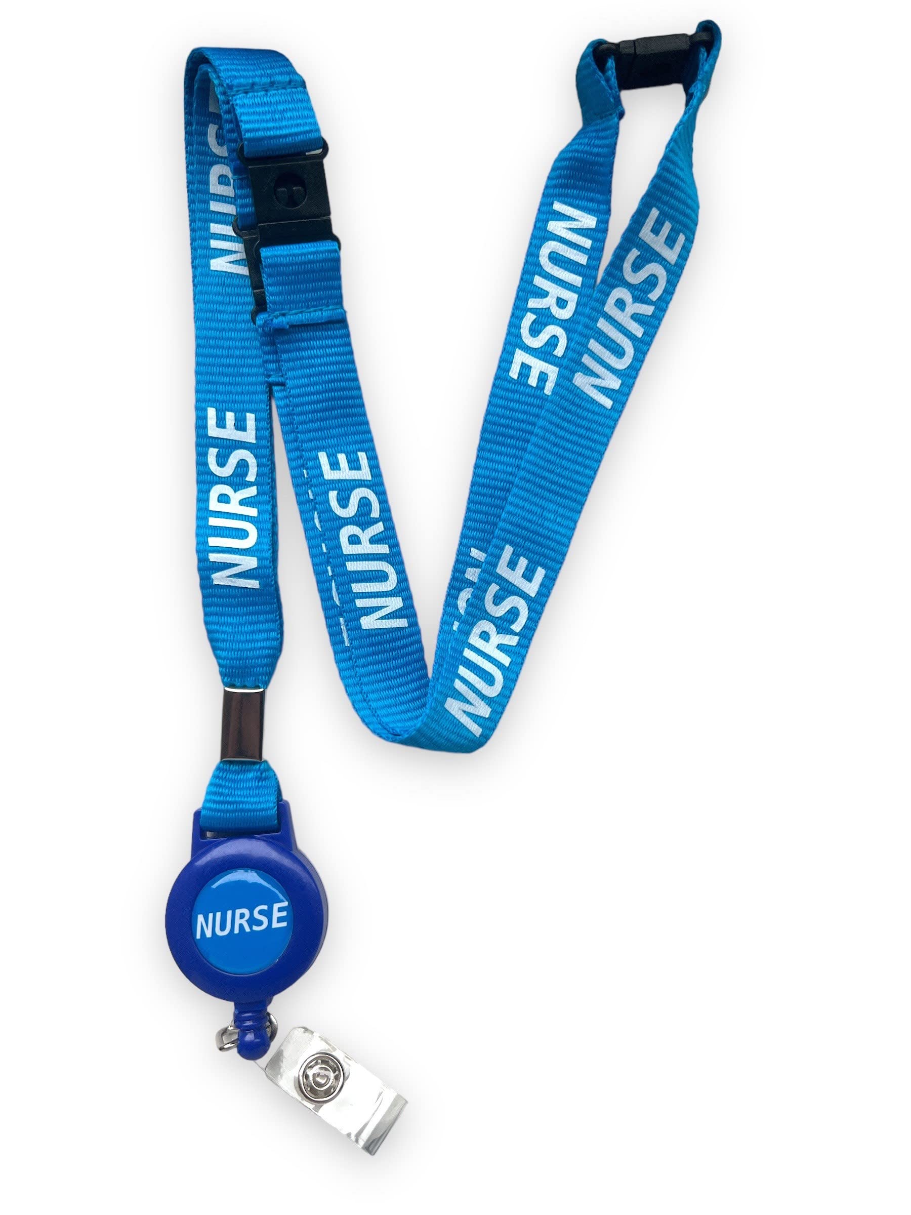 15mm Blue Nurse Lanyard with Integrated Badge Reel & Triple (Three Point) Safety Breakaway