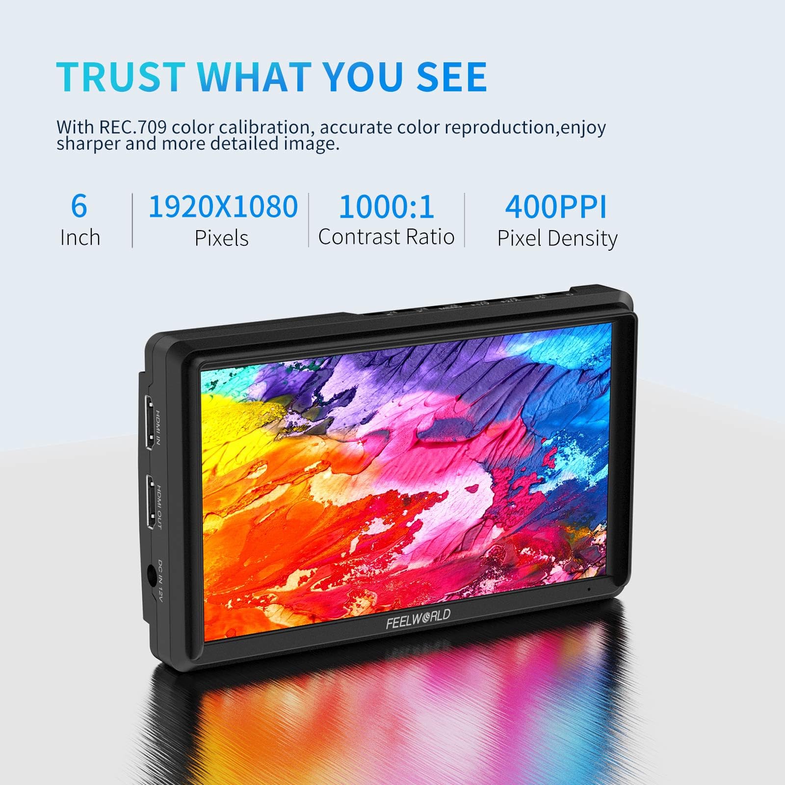 FEELWORLD FW568 6 inch DSLR Camera Field Monitor with Waveform LUTs Video Peaking Focus Assist 1920x1080 IPS 4K HDMI Professional Video Accessories