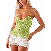 MISSACTIVER Women’s Y2K Sequin Cami Tops Sexy Sparkle Lace Up Crop Top Tie Front Backless Low Cut V-Neck Straps Tank Top