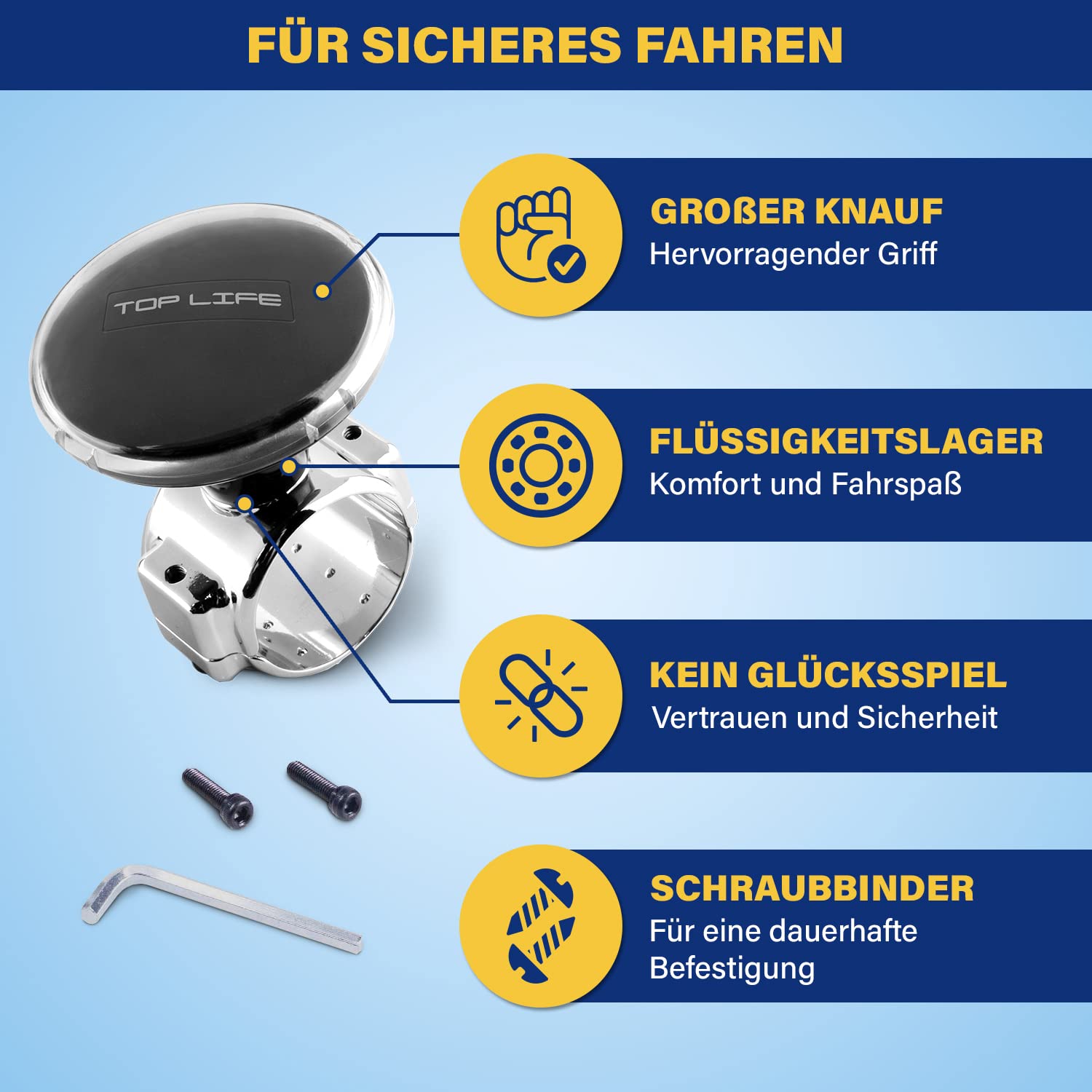 Top Life LKW Lenkradknauf – XL-Knauf speziell für Dicke Lenkräder – Für LKW, Van, Pickup, Sportlenkräder – Erleichtert das Fahren 5