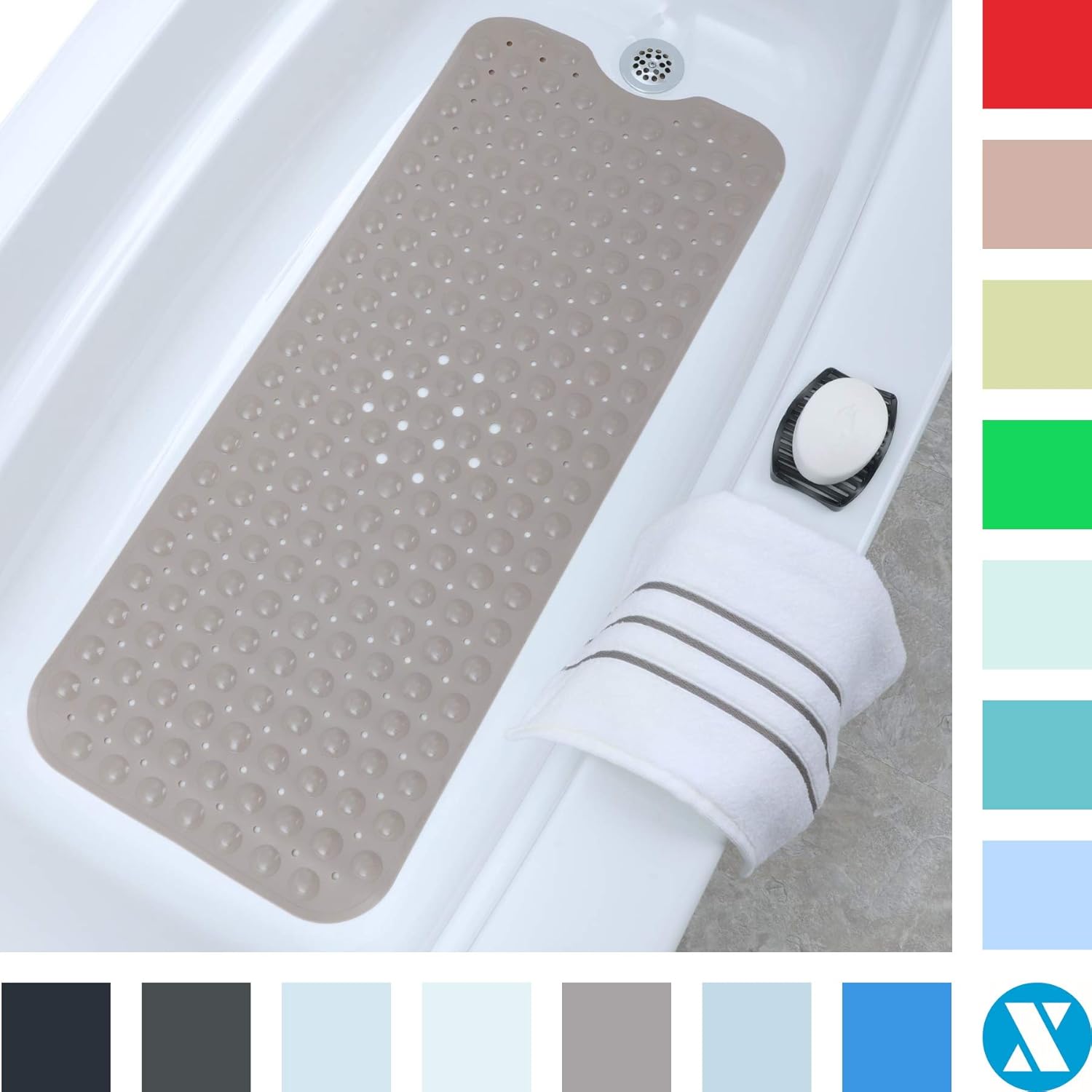 SlipX Solutions Tan Extra Long Bath Mat Adds Non-Slip Traction to Tubs & Showers - 30% Longer Than Standard Mats! (200 Suction Cups, 39” Long Bathtub Mat): Home & Kitchen
