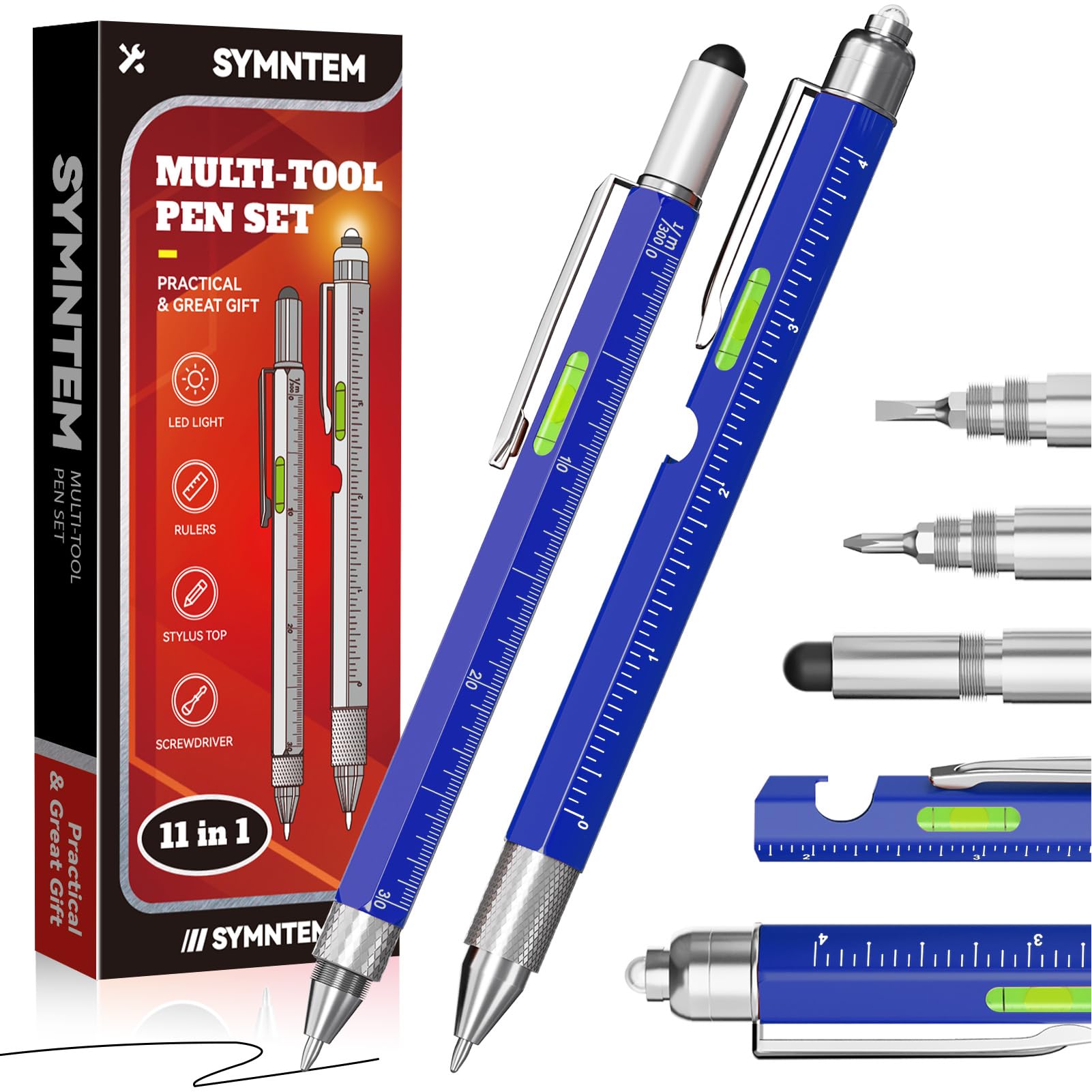 SYMNTEM Gift from Daughter Wife Son, 11 in 1 Multitool Pen with LED Light, Birthday Gifts for Men, Fathers Day Dad Gifts for Dad Gadgets Gift for Men Who Have Everything, Blue