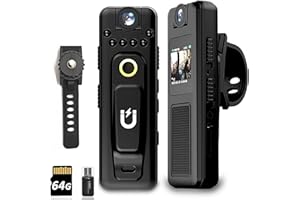 Eastfatkun Mini Body Camera 1080P HD with Night Vision & 180° Rotatable Lens - Body Worn Camera with 64GB Memory Card, Loop Recording, Portable for Law Enforcement, Security, Outdoor Travel, Hiking