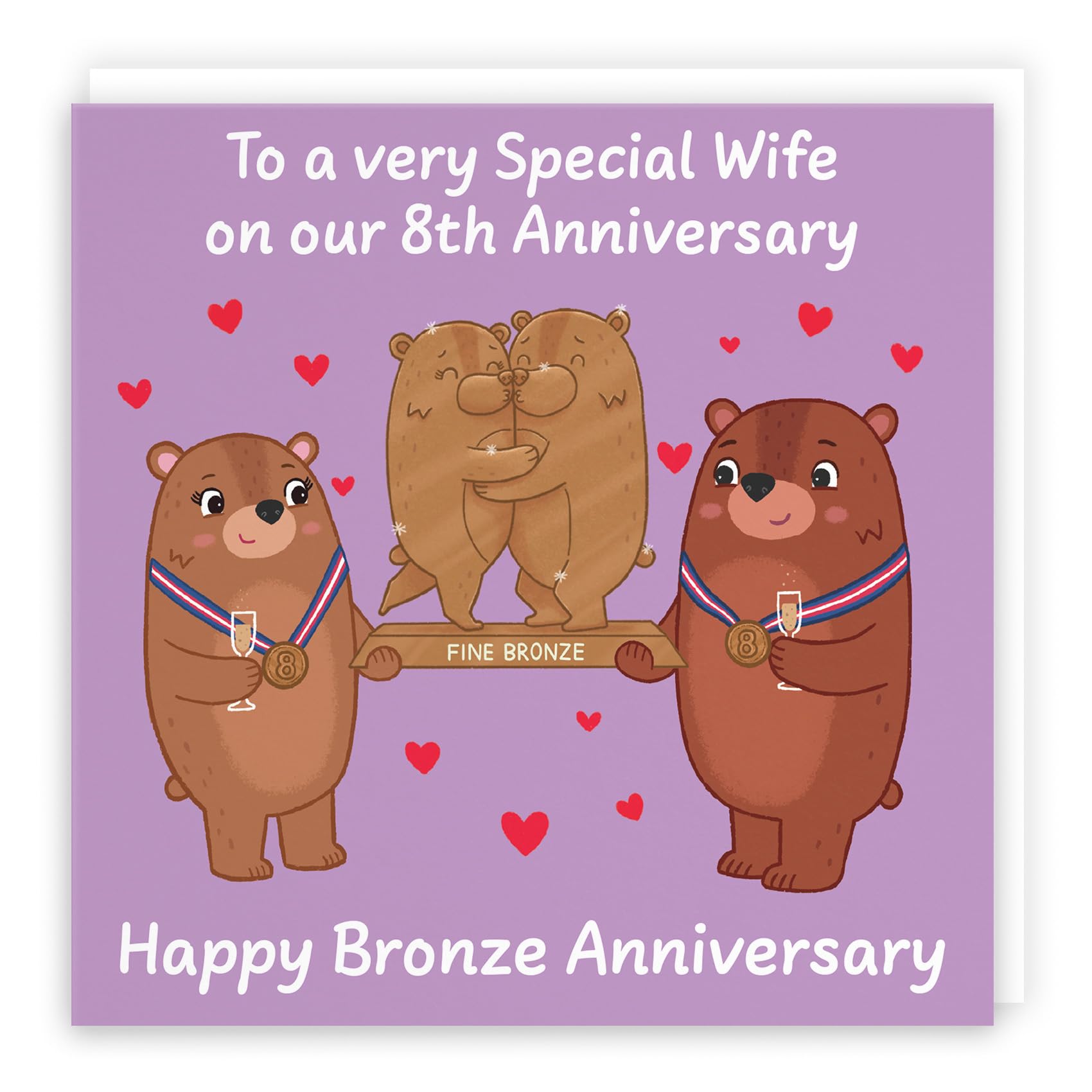 Hunts England - Wife 8th Anniversary Card - Bronze Anniversary - Eighth Anniversary - 8 Years - Cute Fun Bears Card - Love Story Collection — image 1