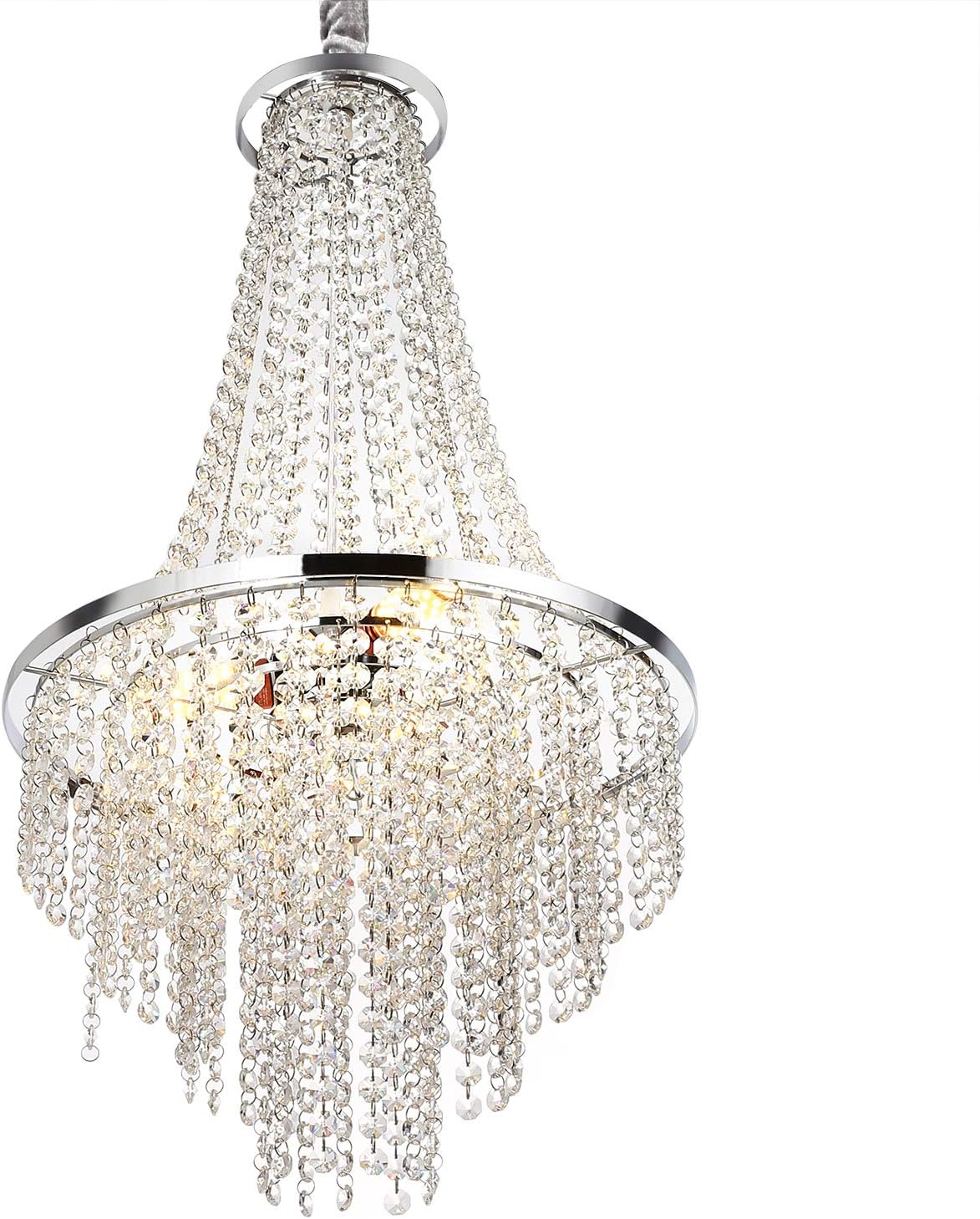 Modern Crystal Chandelier K9 Crystal Lighting Fixture Pendant Chandelier for Dining Room Bedroom Living Room 3 E26 LED Bulbs (Champagne Gold)…: Home Improvement