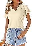 SHEWIN Summer Tops for Women Casual Short Ruffle