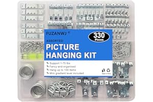 FUZANWJ 330pc Picture Hanging Kit - Wall Hangers, Nails, Wire, Screw Eyes, D Rings & Tool for Frame & Canvas Mounting