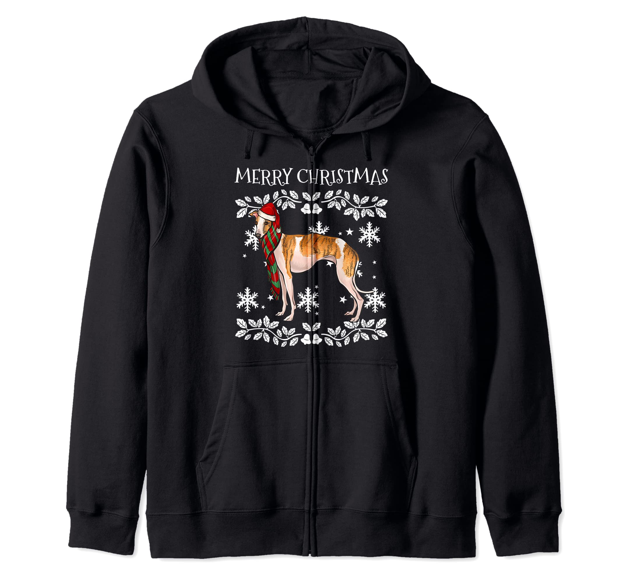 Merry Christmas Ornament Whippet Xmas Santa Zip Hoodie