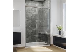 SUNNY SHOWER Bypass Sliding Shower Door Semi-Frameless Shower Enclosure 1/4"(6mm) Glass Sliding Bathroom Door, Brushed Nickel Finish, 48" W x 72" H
