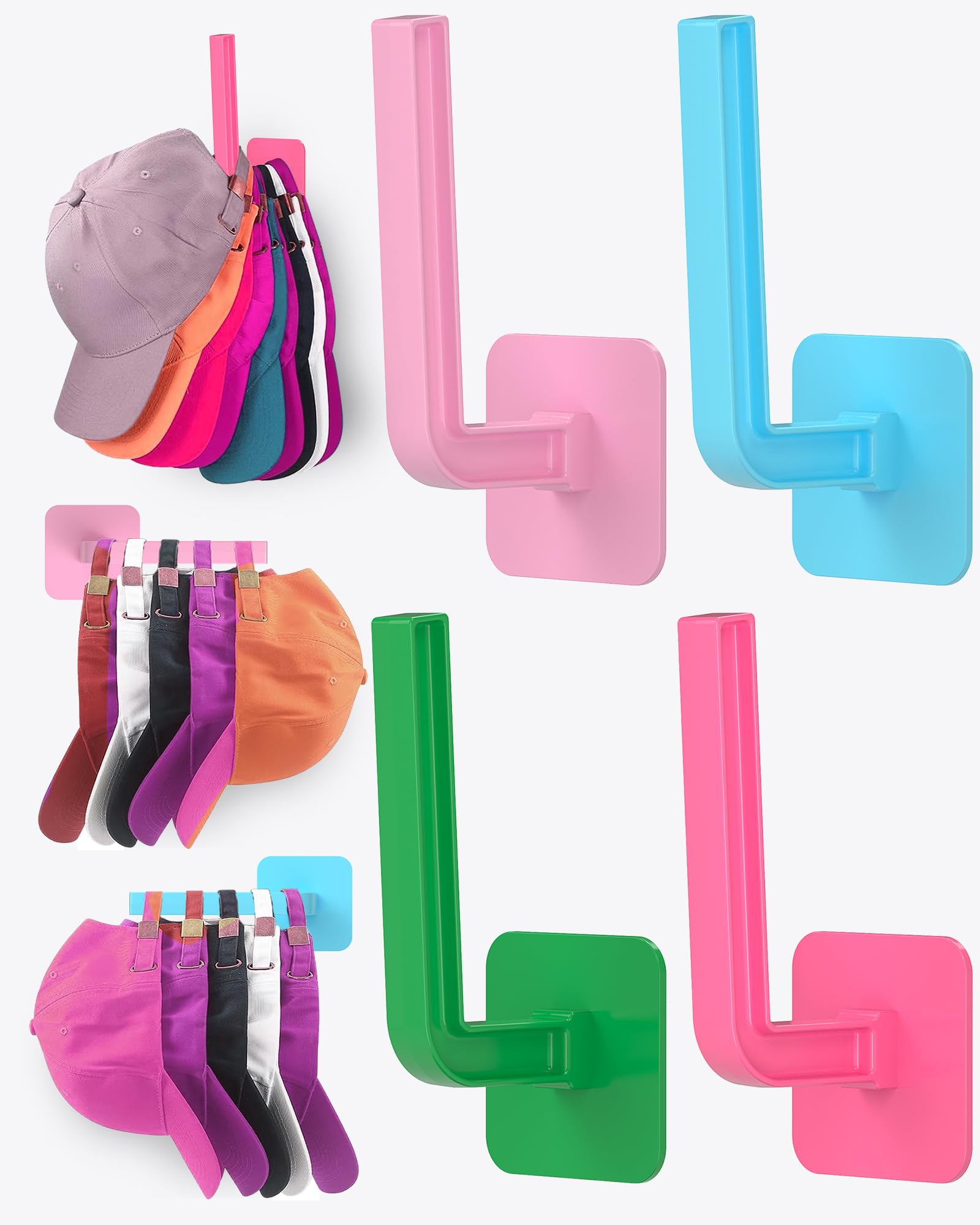 Photo 1 of **MISSING PARTS**
Sunfanie Multi-Purpose Hat Organizer (4-Pack), Strong Adhesive Hat Hooks for Wall, Two Mounting Options, Multicolor