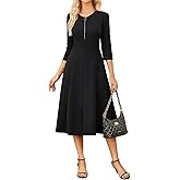 GRACE KARIN Women's 2025 Work Dress,Zipper Front Funeral Dress,3/4 Sleeve Dresses with Pockets