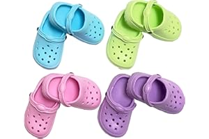 HXIELEC 4 Pairs Classic Clogs for 18" Dolls - Macaron Color EVA Slip-On Shoes,Fits Most 18" Dolls,Dress Up Gift Set