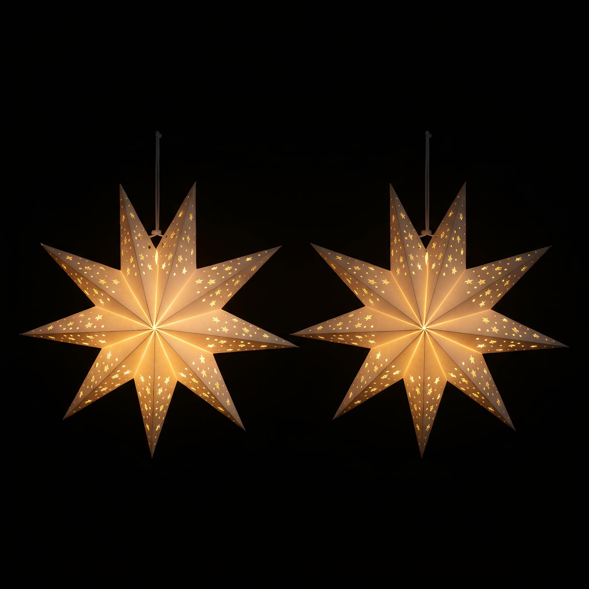 LIOOBO 2pcs 9 Pointed Paper Star Lanterns - Ceiling Lampshade Hanging Ornament for Christmas Wedding Birthday Party Home Decoration 45 * 45cm