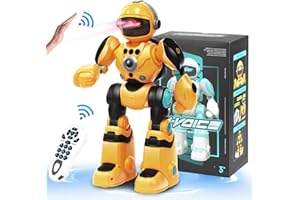 Zreswap Robot Toys Gift for Kids: Remote Control Robot Programmable Robot with Record Voice Music Dancing Gesture Control, for Toddler Boys and Girls Yellow
