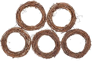 NIYANGLE 5pcs Grapevine Wreaths, 6 Inch Natural Rattan Wreath Handmade Vine Branch for DIY Crafts Christmas Garland Front Doo