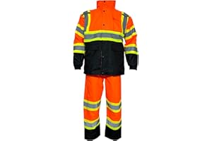 REXZUS Reflective Rain Suits For Men Waterproof - Jacket Pants High Visibility Reflective Black Bottom