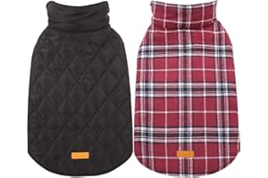 Kuoser Warm Dog Coat, Reversible Dog Jacket Waterproof Dog Winter Coat British Style Plaid Dog Clothes Pet Dog Cold Weather Coats Cozy Snow Jacket Vest for Small Medium Large Dogs Red XL