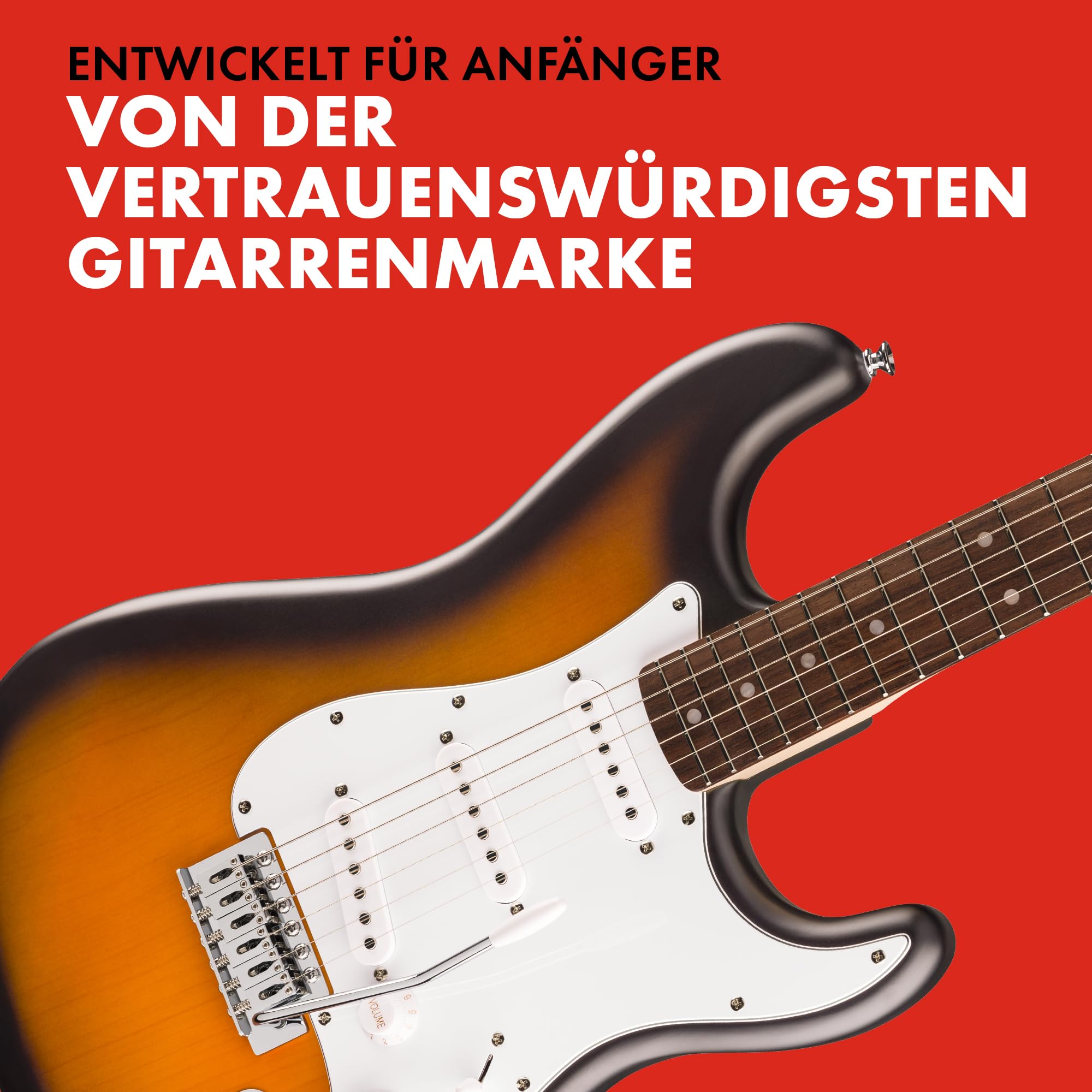 Squier by Fender Debut Collection Stratocaster E-Gitarre, Laurel-Griffbrett, Weißes Schlagbrett, 2-Farb-Sunburst 4