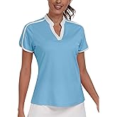 Womens Golf Polo V Neck Shirt Elastic Breathable Moisture Wicking Sports Workout Tops for Tennis Casual