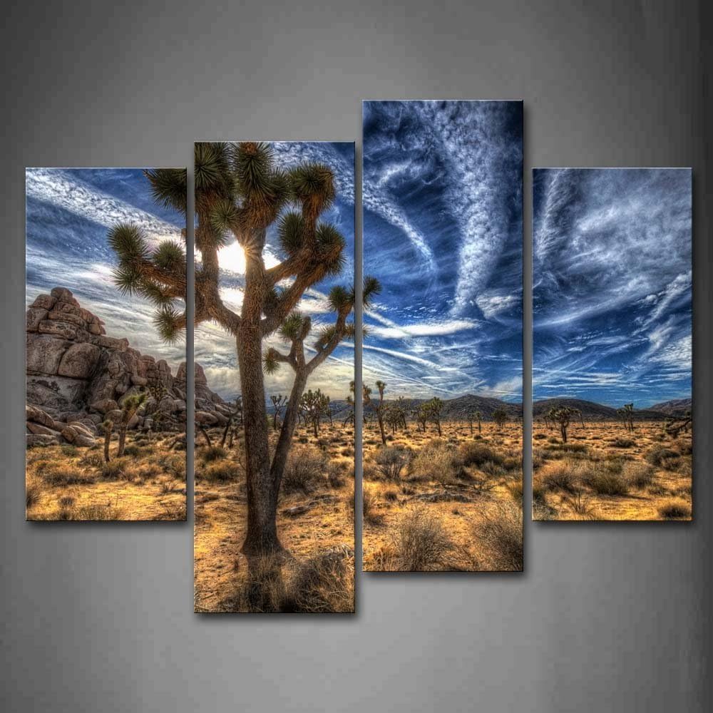 SmartWallArt - Natural Landscape Paintings Wall Art Joshua Trees on Desert Grass 4 Pieces Picture Print on Canvas for Modern Home Decoration