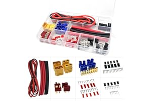 NUOFANY 104pcs T-Plug EC3 XT60 Male Female Connector Adapters & Servo Plug Male Female Connector Crimp Pin Cable Kit +14AWG Silicone Wire for RC Battery Charger ESC Motor Accessories