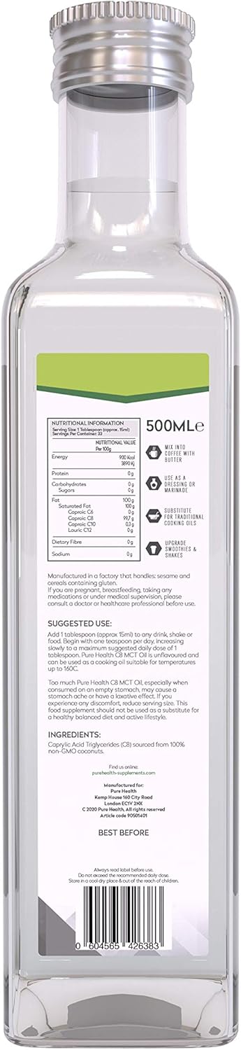 Pure Organic C8 MCT Oil Glass Bottle, Triple Steam Distilled, Premium 100% Coconut Zero Palm Oil - Image 3