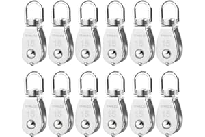 Mixiflor 12 Pack M15 Pulleys for Rope, 304 Stainless Steel Wire Rope Cable Pulley, Heavy Duty Swivel Pulley Wheel Hanging Wire Towing Wheel for Lifting