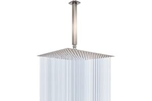 Rain Shower Head With Shower Arm, NearMoon Ceiling Mount Square Shower Head, Stainless Steel Ceiling Rainfall Showerhead- Waterfall Full Body Coverage (16 Inch Shower Head with Arm, Brushed Nickel)