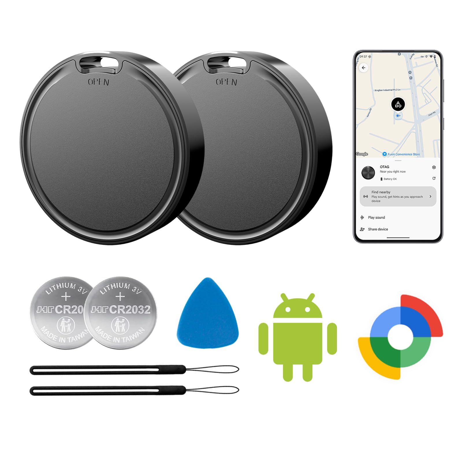 Photo 1 of Air Tags for Android,Air Tags-2 Pack Android,Android Tracker Tags,2 Year Battery Life,Google Find Trackers for Google'S Find Hub App,IP65 Waterproof Luggage Tracker Android for Keys,Wallets,Luggage