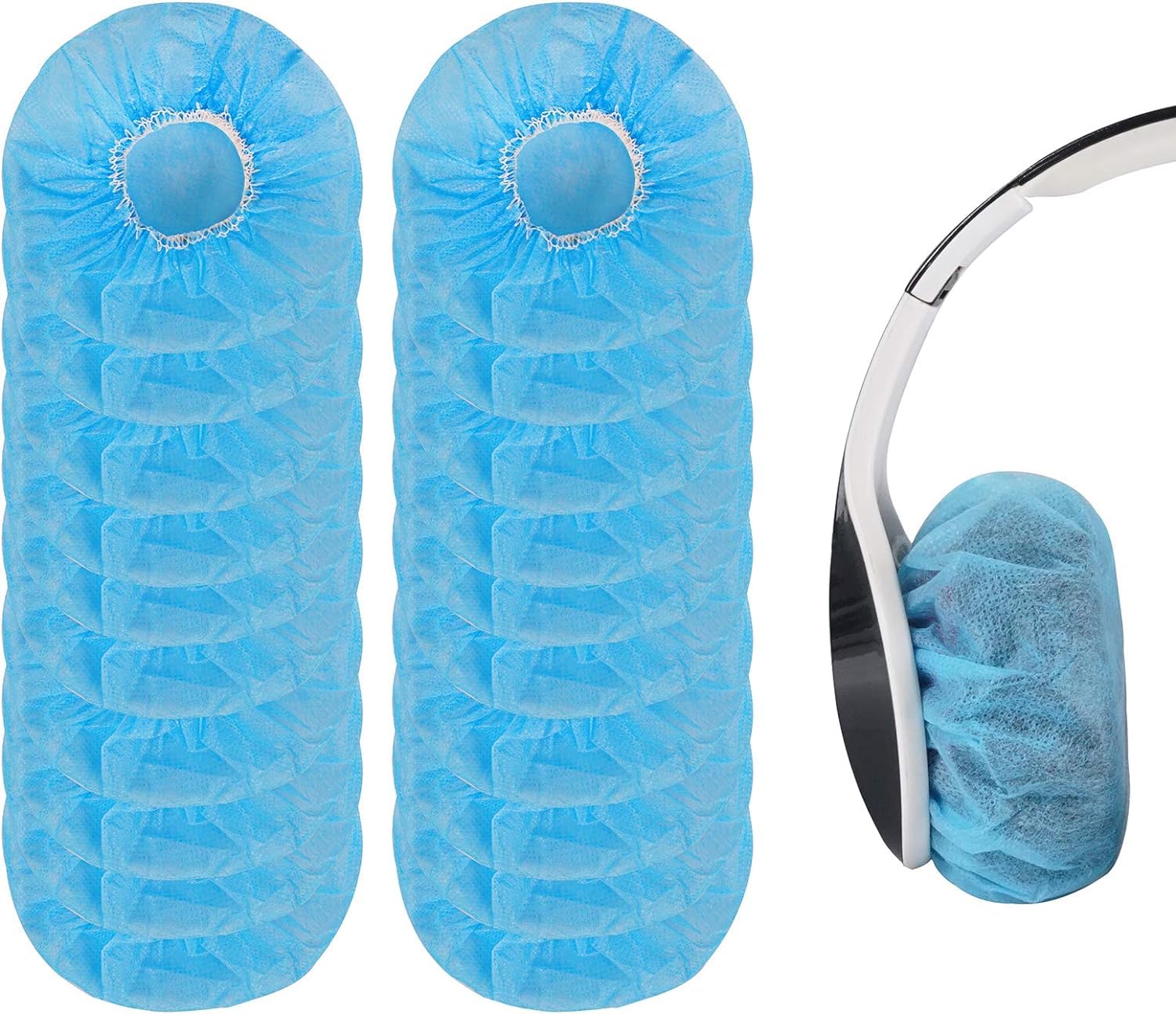 Yizhet 100 Pieces Headphone Earpad Covers, Disposable Non-Woven Fabric Headphone Covers/Headset Covers/Earpad Protector, Stretchable Sanitary Earcup Covers, Fits 3.93"-4.72" /10-12cm Headsets (Blue)