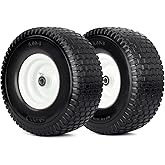 GICOOL 15x6.00-6 Flat Free Lawn Mower Tire and Wheel, 15x6-6nhs Riding Mowers Lawn Tire and Wheel with 3/4" Bearing, 3" Centered Hub, 2 Pack