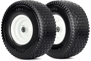 GICOOL 15x6.00-6 Flat Free Lawn Mower Tire and Wheel, 15x6-6nhs Riding Mowers Lawn Tire and Wheel with 3/4" Bearing, 3" Centered Hub, 2 Pack